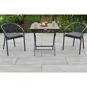 Gardenson Balkonset Delos, Graphit, Grau, Holz, Metall, 5-teilig, Akazie, Hartholz, Füllung: Polyurethan (Pur), Rundrohr, FSC 100%, Tisch klappbar, Stühle stapelbar, Balkonmöbel, Balkonmöbel-Sets