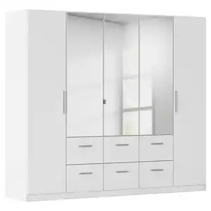 home24 Drehtürenschrank, Weiß, Kunststoff, 3 Fächer, 6 Schublade(n) Schubladen, 226x197x54 cm, Blauer Engel, Goldenes M, Made in Germany, Typenauswahl, Beimöbel erhältlich, umfangreiches Zubehö