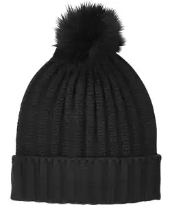 Strickmütze mit Bommel, schwarz