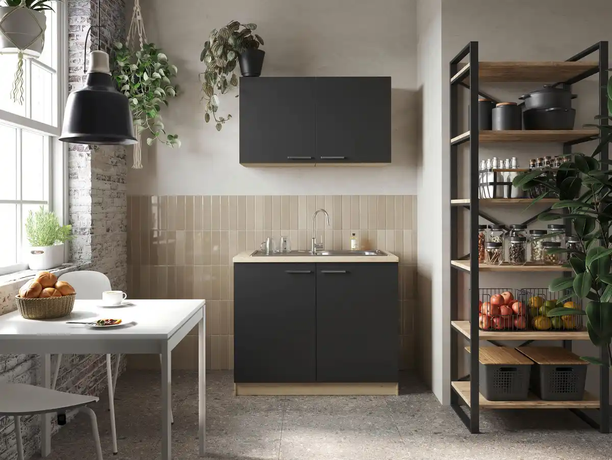 Bild 1 von Miniküche Merle B: ca. 100cm Schwarz/Eiche, Schwarz, Eichefarben