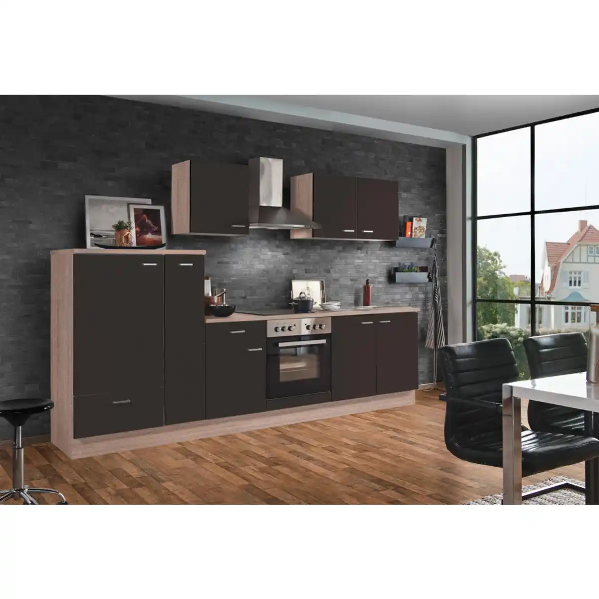 Bild 1 von Menke Küchenblock, Dunkelbraun, Sonoma Eiche, Kunststoff, 1 Schublade(n),2 Schublade(n) Schubladen, einmalig seitenverkehrt montierbar, nur wie online abgebildet bestellbar, 300 cm, Küchen, Küchen