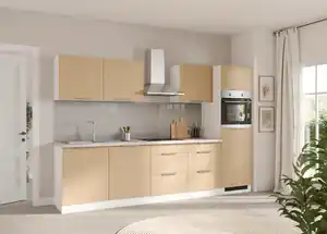 Küchenblock Glasgow m. Geräten Weiß/Eichefarben, Weiß, Eichefarben