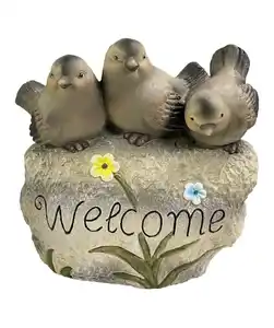 Deko-Vögel mit Willkommensschriftzug, silbergrau