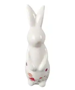 Deko-Hase mit Blumen, weiß