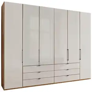 Dieter Knoll Falttürenschrank, Champagner, Eiche Bianco, Metall, 8 Fächer, 6 Schublade(n) Schubladen, 300x236x58 cm, ISO 9001, Made in Germany, Beimöbel erhältlich, umfangreiches Zubehör in vers