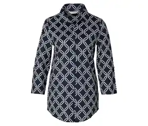 Piqué-Jerseybluse, dunkelblau-weißer Alloverprint