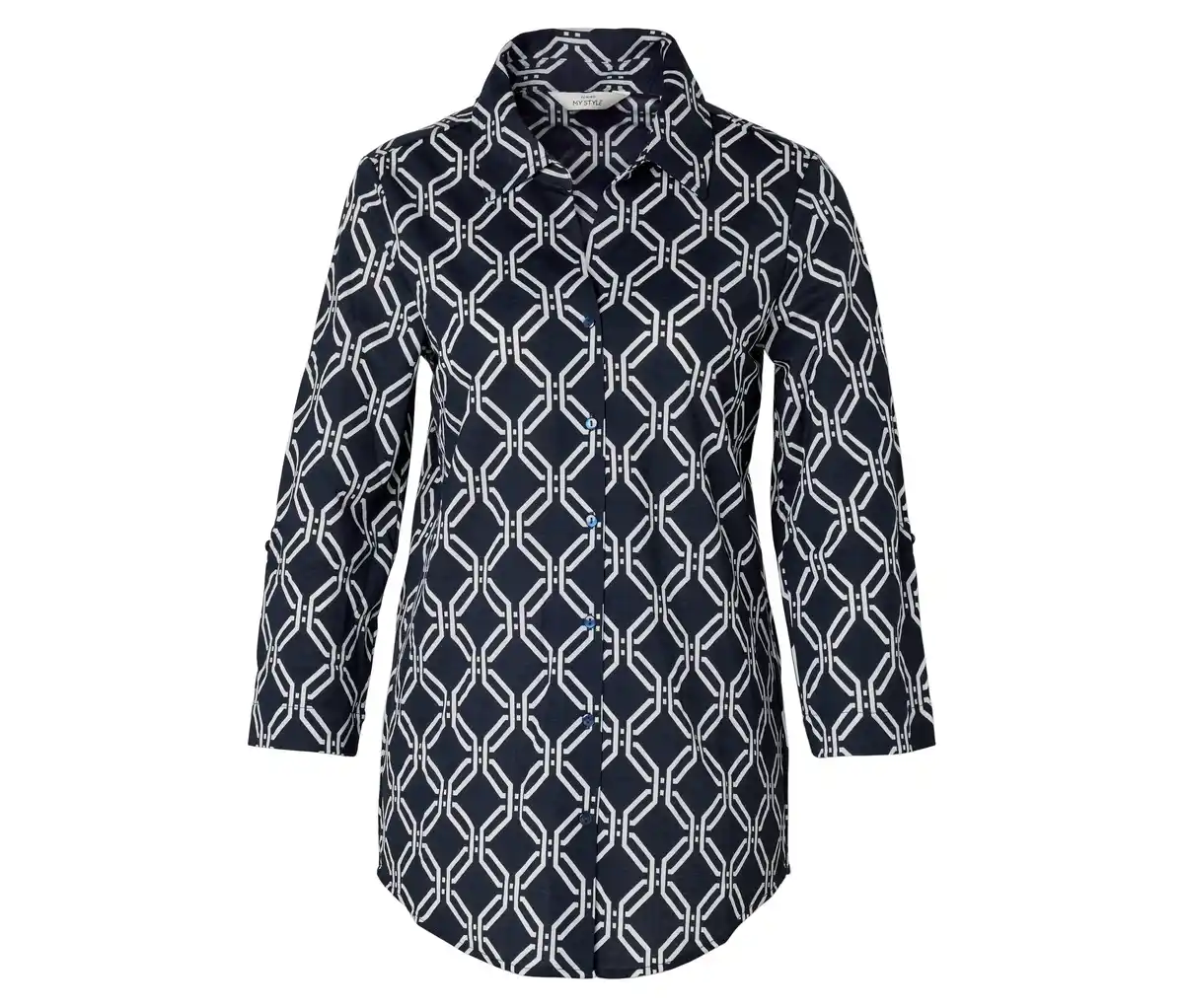 Bild 1 von Piqué-Jerseybluse, dunkelblau-weißer Alloverprint