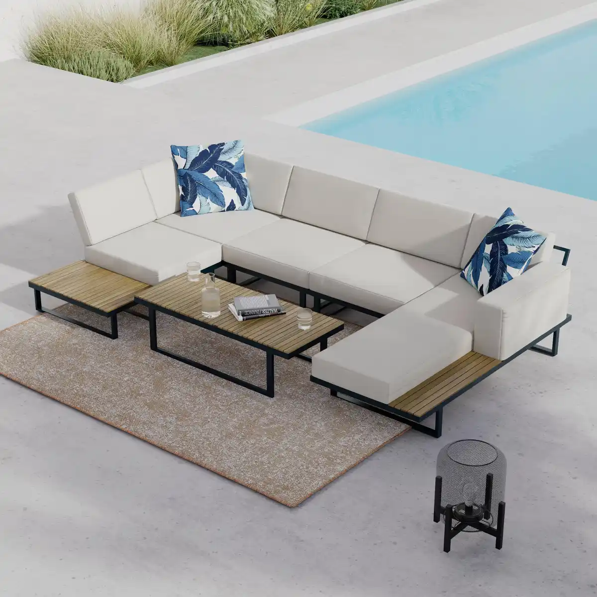 Bild 1 von Loungegarnitur Marla Creme Holz/Outdoorstoff/Metall, Creme, Schwarz, Akaziefarben