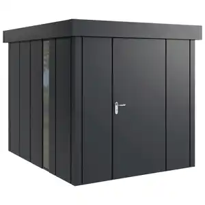 Gerätehaus, Anthrazit, Metall, 229x220x277 cm, innenseitige Entriegelungsmöglichkeit, wartungsfrei, Dachvorsprung, ohne Boden, Türe mit Gasdruckfeder, umfangreiche Grundausstattung, integrierter W