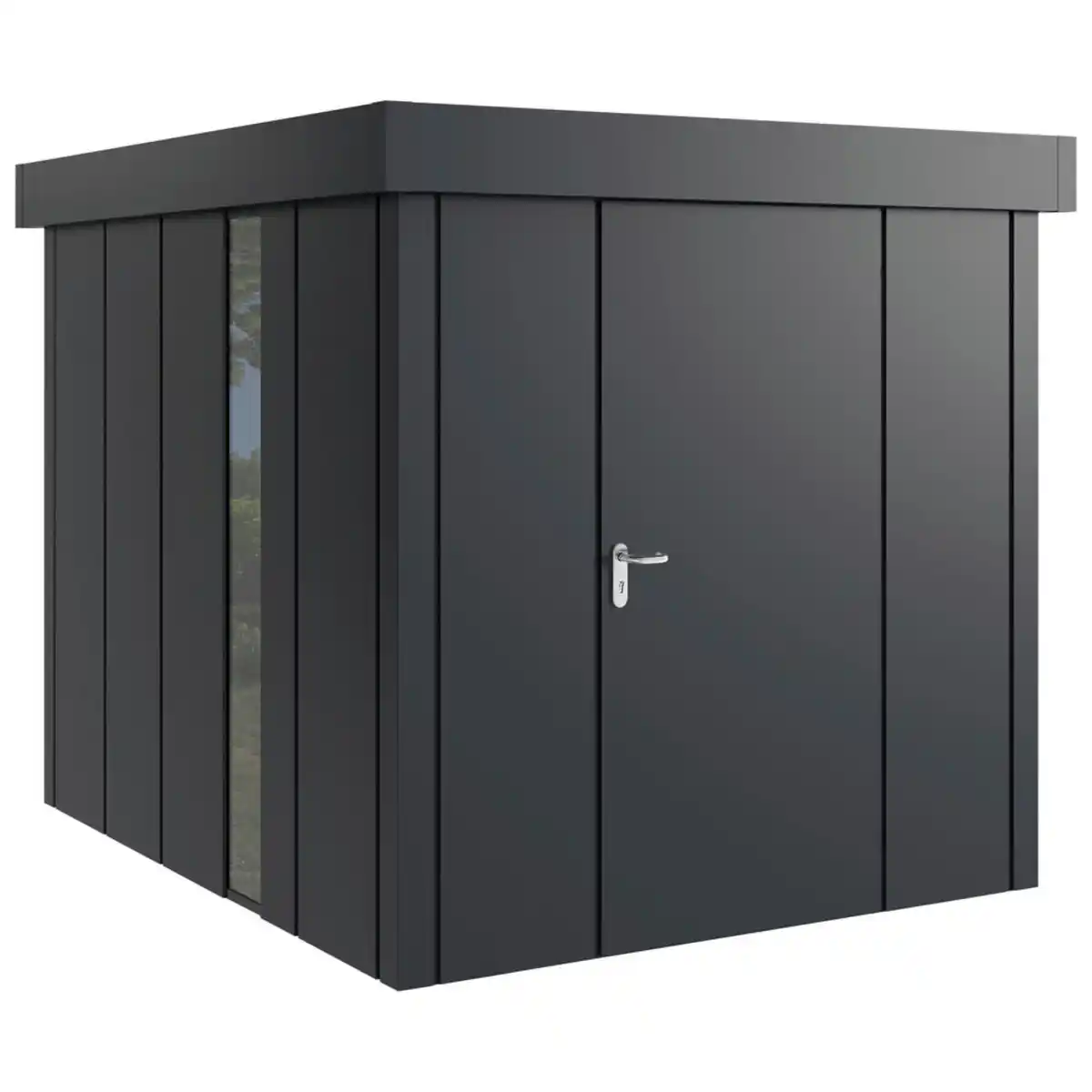 Bild 1 von Gerätehaus, Anthrazit, Metall, 229x220x277 cm, innenseitige Entriegelungsmöglichkeit, wartungsfrei, Dachvorsprung, ohne Boden, Türe mit Gasdruckfeder, umfangreiche Grundausstattung, integrierter W