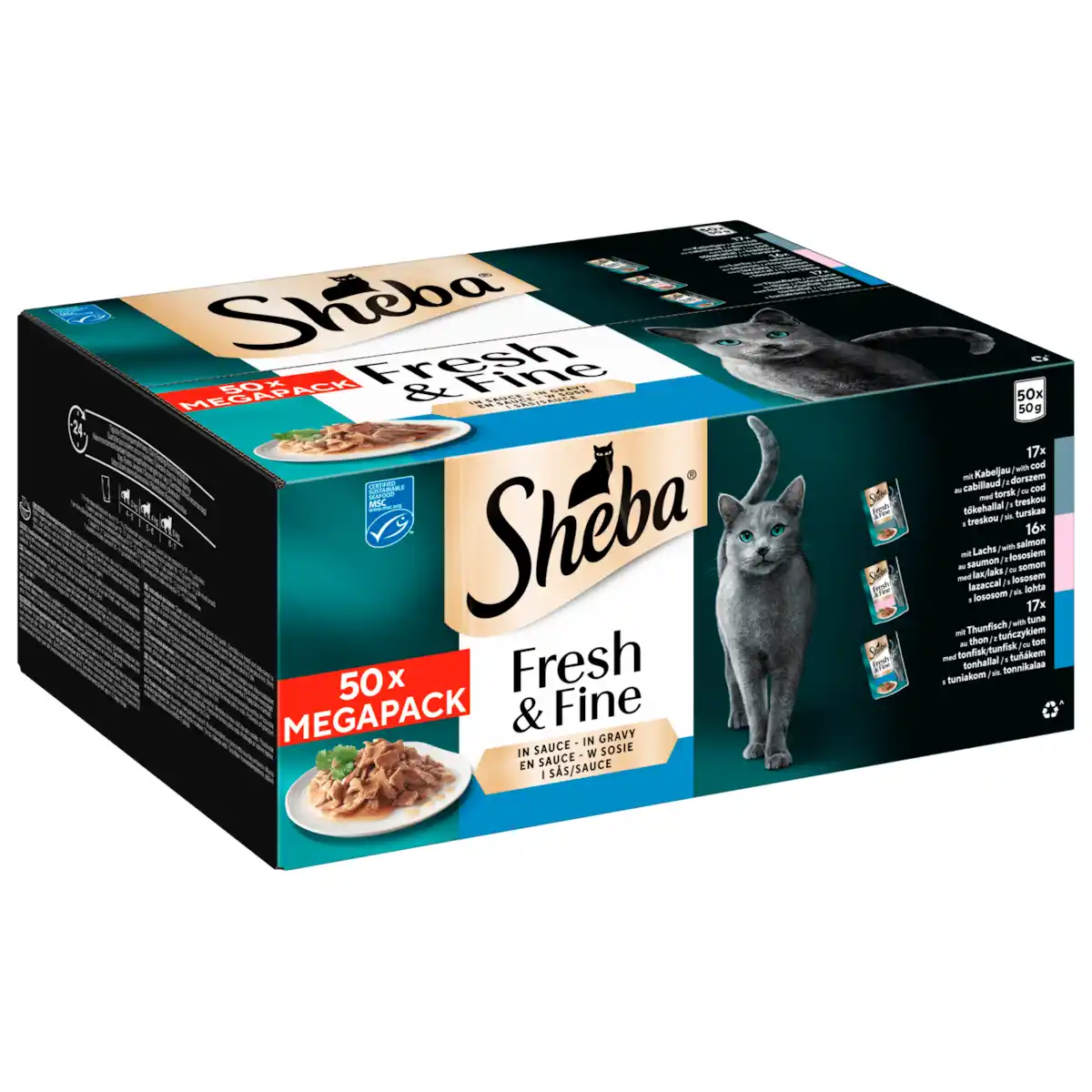 Bild 1 von Sheba Fresh & Fine Multipack Portionsbeutel Kabeljau Lachs & Thunfisch in Sauce 50x50g