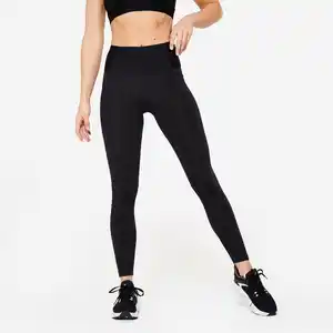 DOMYOS Sportleggings Damen mit hohem Taillenbund figurformend - schwarz