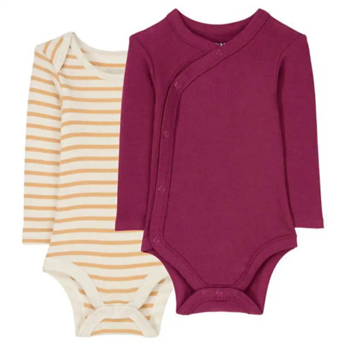 Bild 1 von LILY & DAN Baby Wickelbodys 2er-Pack, Beere/Gelb-gestreift, 62/68