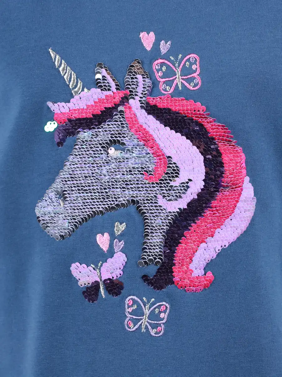 Bild 4 von Mädchen T-Shirt mit Einhornpaillettenmotiv Blau
