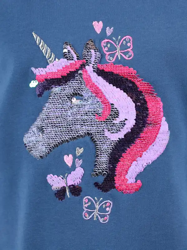 Bild 4 von Mädchen T-Shirt mit Einhornpaillettenmotiv Blau