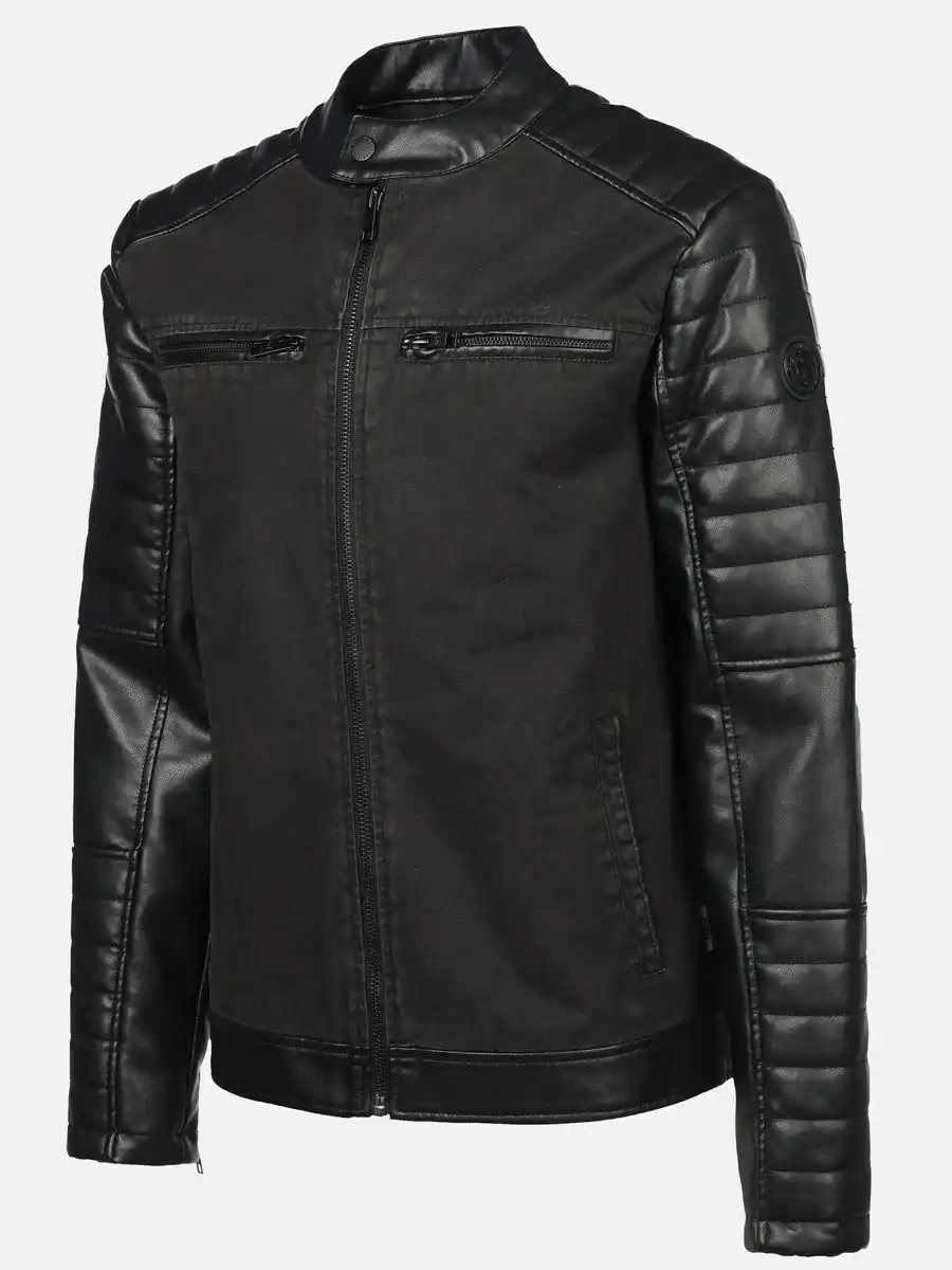 Bild 3 von Herren Bikerjacke aus zwei Materialien Schwarz