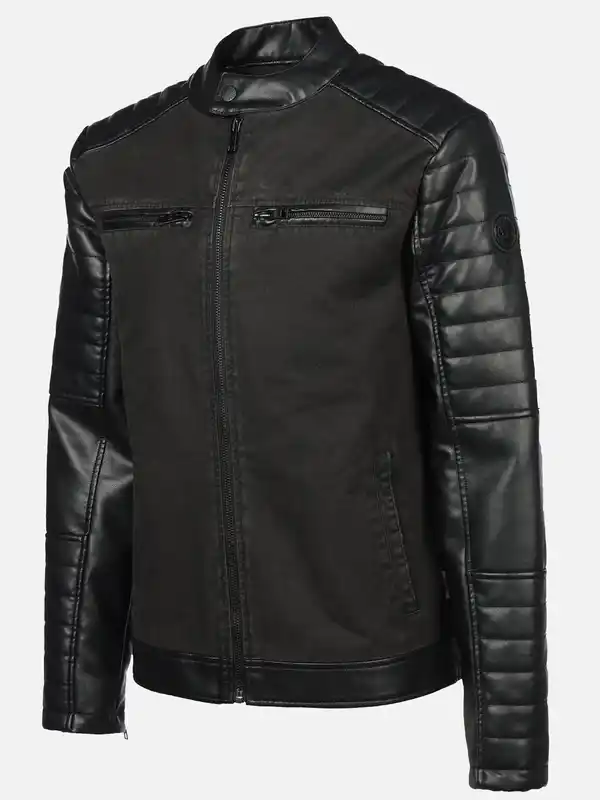 Bild 3 von Herren Bikerjacke aus zwei Materialien Schwarz