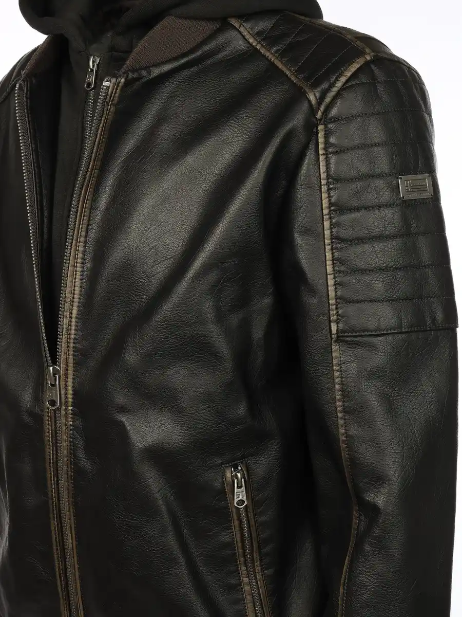 Bild 4 von Herren Bomberblouson in Lederoptik mit Kapuze Braun