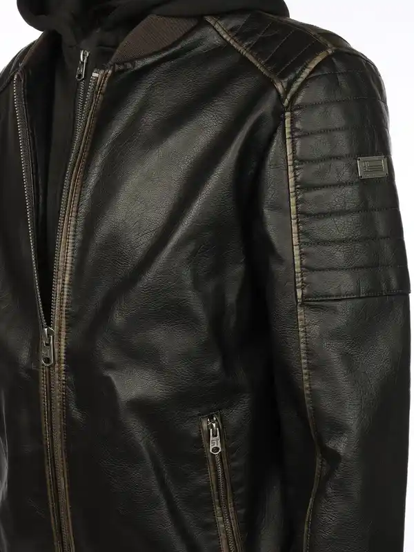 Bild 4 von Herren Bomberblouson in Lederoptik mit Kapuze Braun