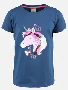 Mädchen T-Shirt mit Einhornpaillettenmotiv Blau