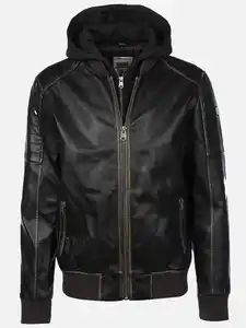 Herren Bomberblouson in Lederoptik mit Kapuze Braun