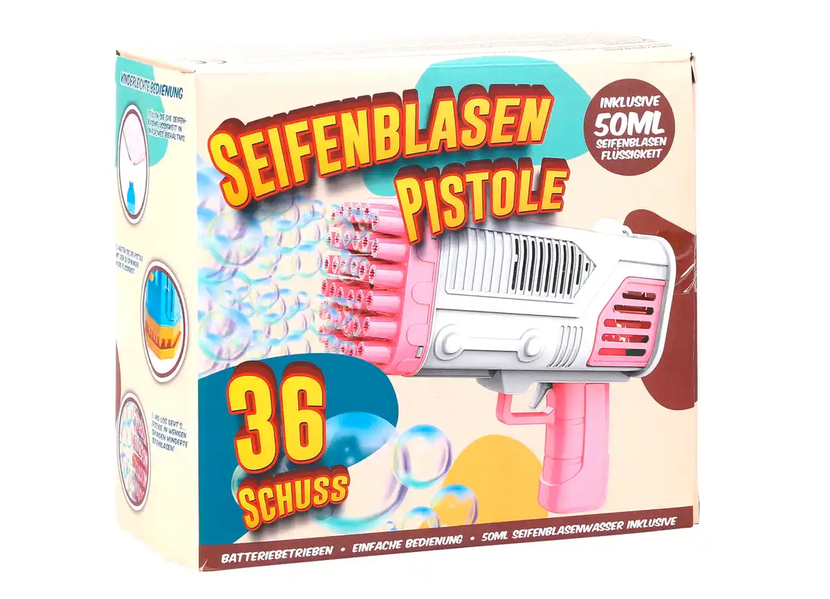 Bild 1 von Seifenblasenpistole inkl. 50 ml Seifenblasenflüssigkeit
