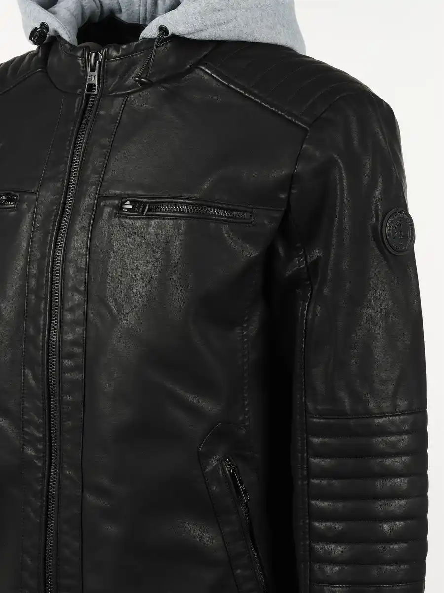 Bild 4 von Herren Bikerjacke mit abnehmbarer Kapuze Schwarz