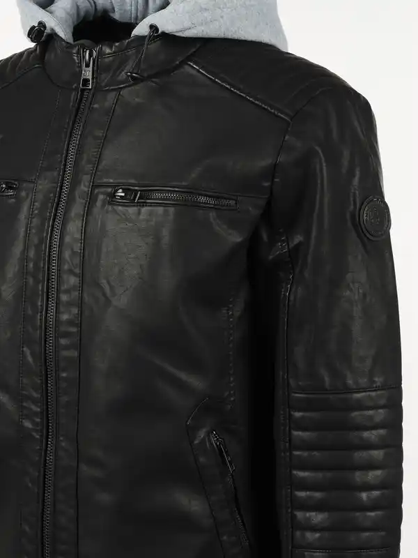 Bild 4 von Herren Bikerjacke mit abnehmbarer Kapuze Schwarz