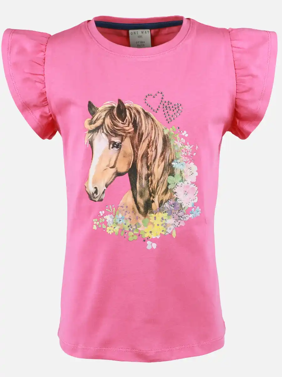 Bild 1 von Mädchen T-Shirt mit Pferdeprint und Volantärmelchen Pink