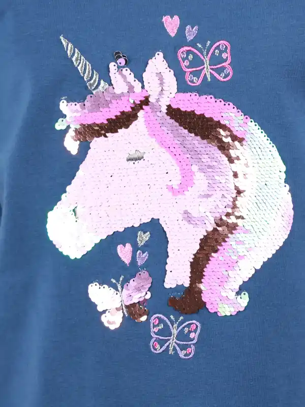 Bild 3 von Mädchen T-Shirt mit Einhornpaillettenmotiv Blau