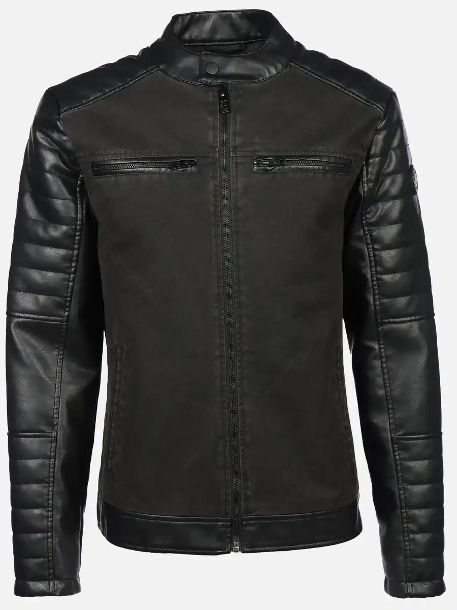 Bild 1 von Herren Bikerjacke aus zwei Materialien Schwarz