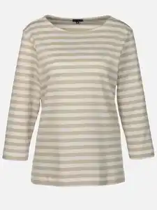 Damen Streifenshirt mit Stickerei Beige
