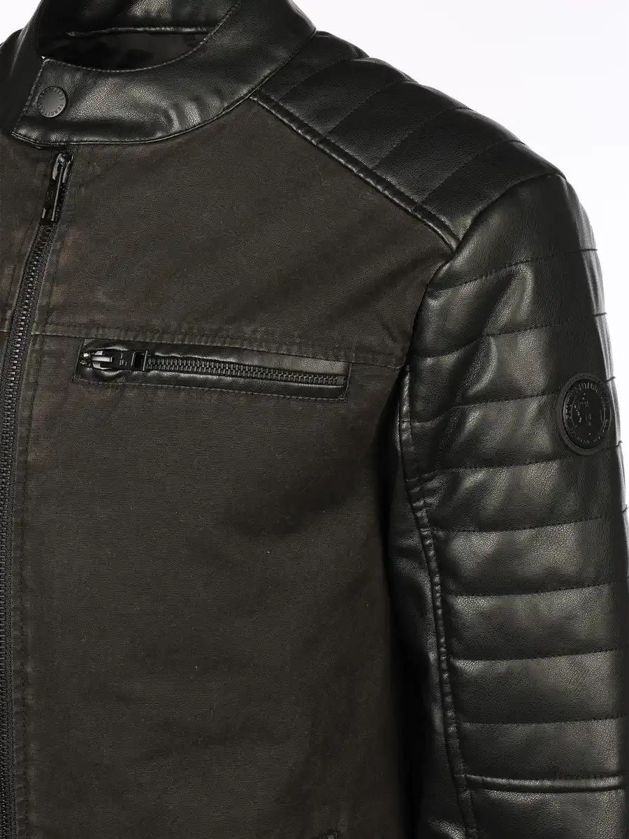 Bild 4 von Herren Bikerjacke aus zwei Materialien Schwarz