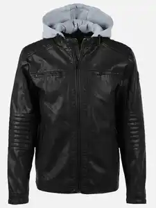 Herren Bikerjacke mit abnehmbarer Kapuze Schwarz