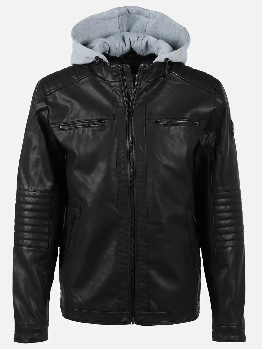 Bild 1 von Herren Bikerjacke mit abnehmbarer Kapuze Schwarz