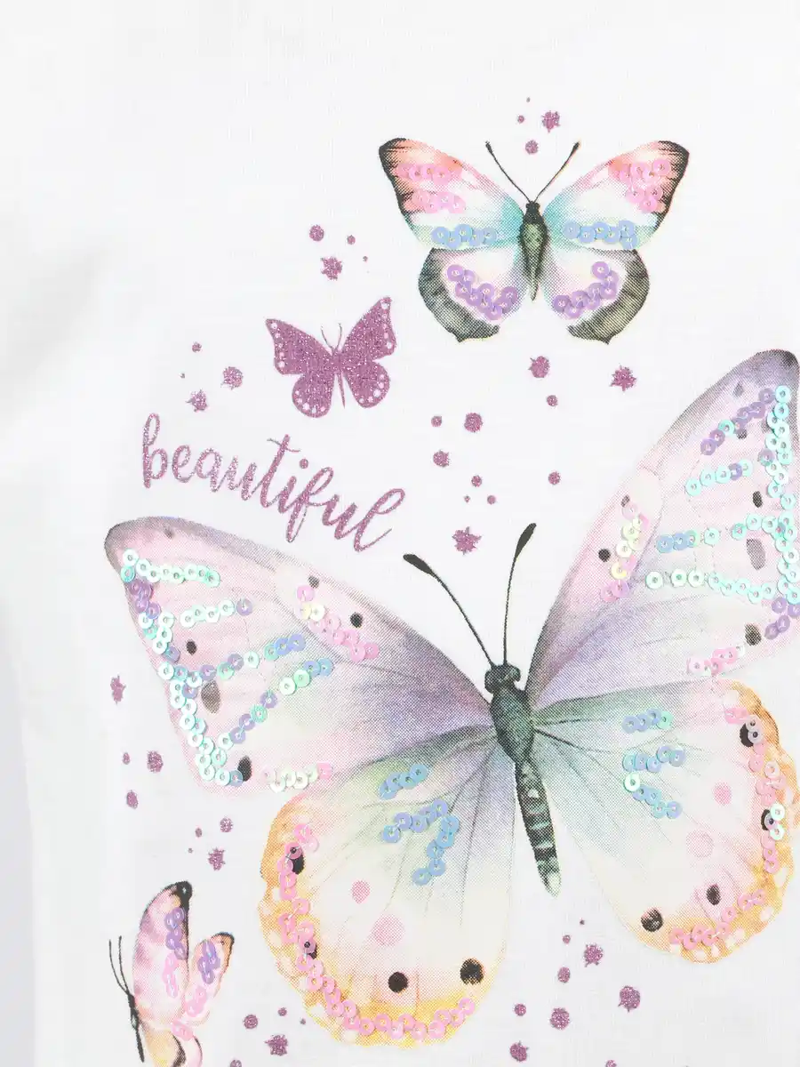Bild 3 von Mädchen T-Shirt mit Schmetterlingsmotiv Weiß