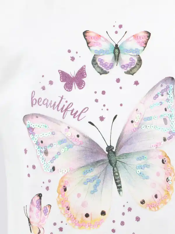 Bild 3 von Mädchen T-Shirt mit Schmetterlingsmotiv Weiß