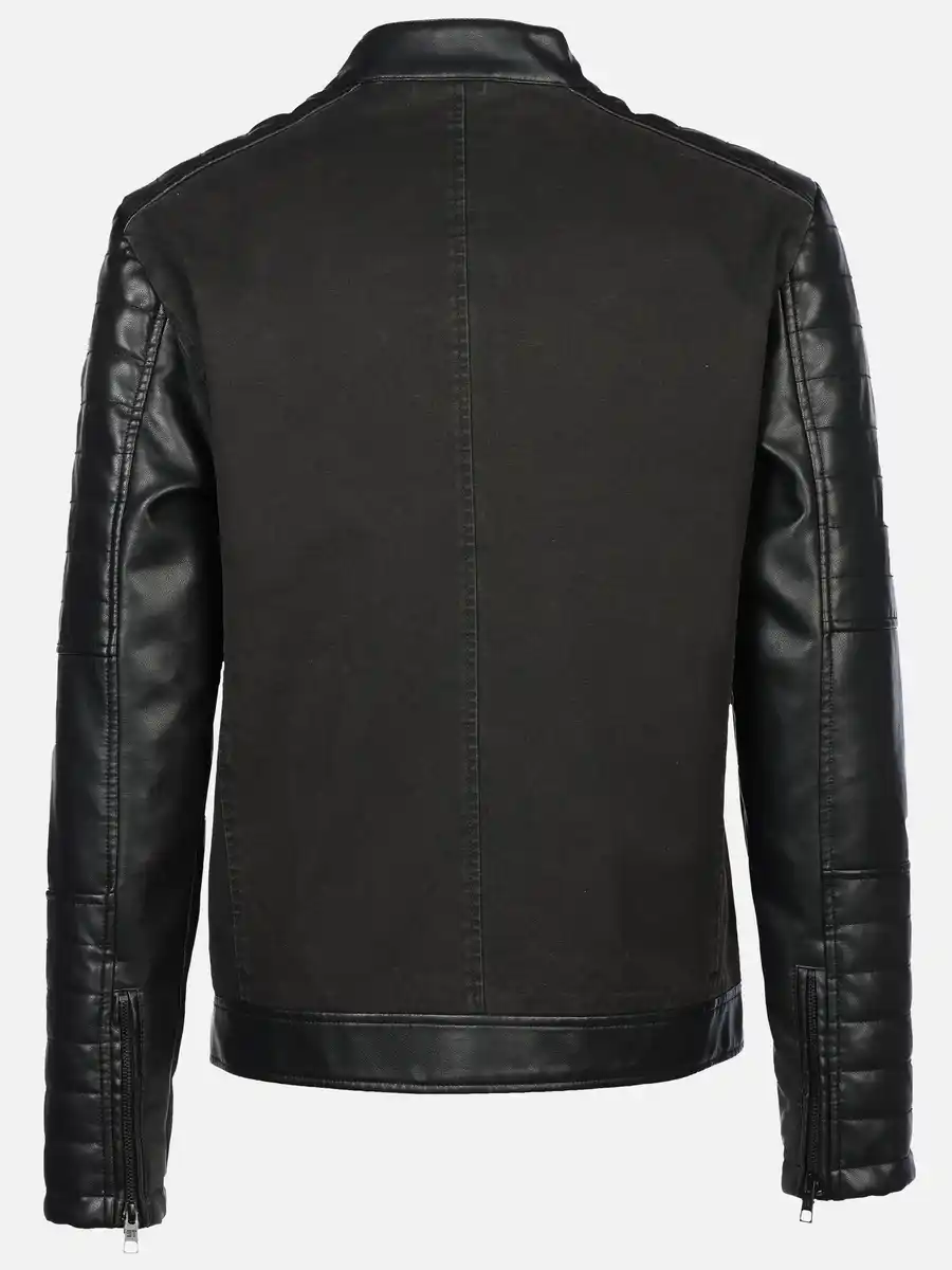Bild 2 von Herren Bikerjacke aus zwei Materialien Schwarz