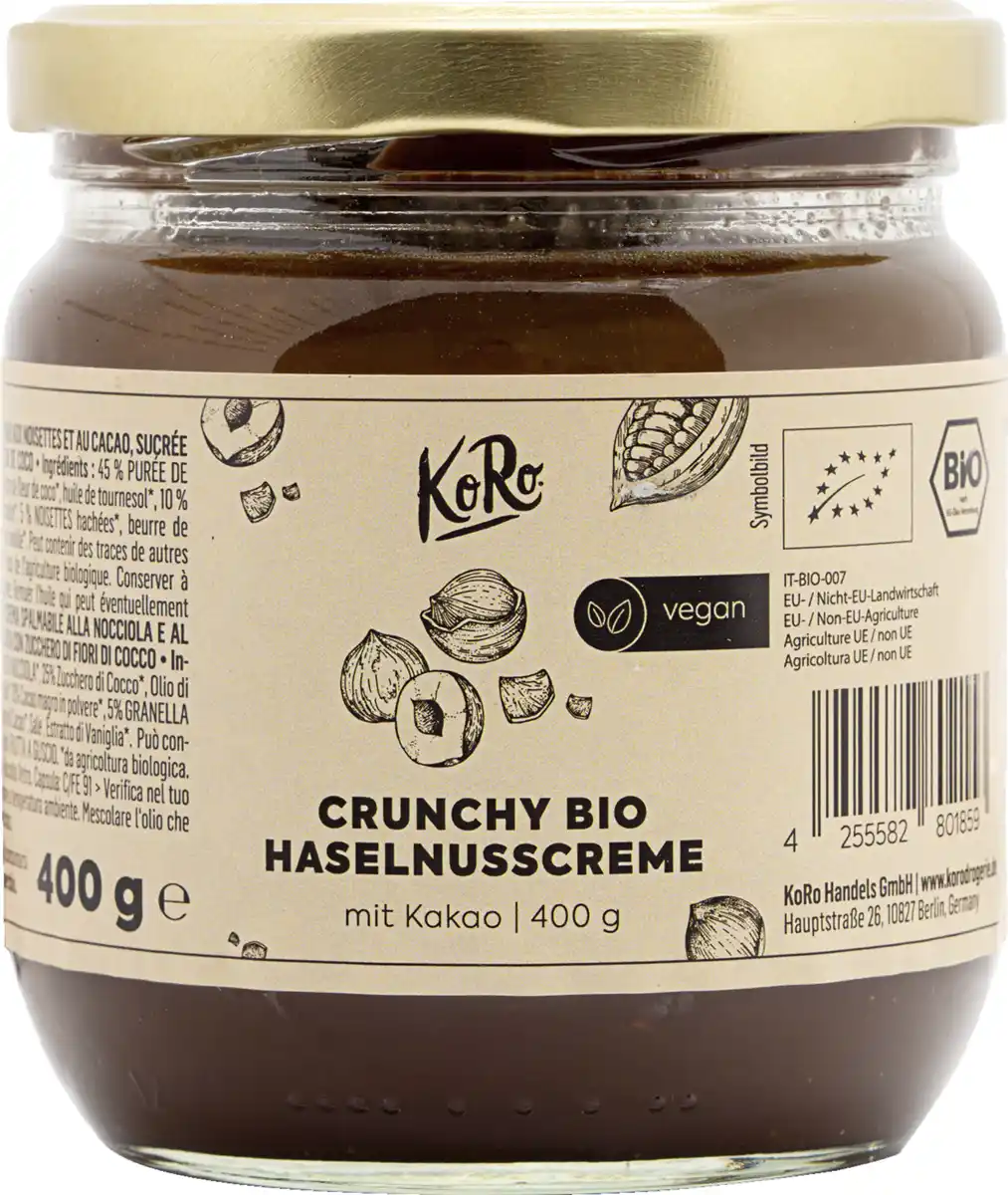 Bild 1 von KoRo Bio Crunchy Haselnusscreme mit Kakao, 400 g