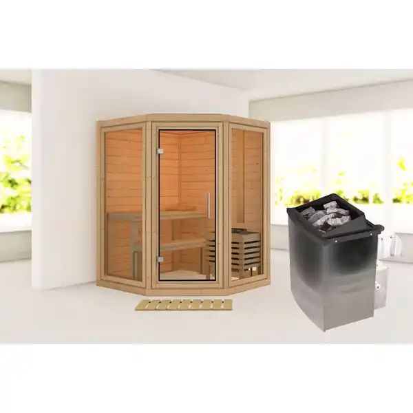 Bild 4 von Karibu Sauna "Ebba" mit Ofen 9 kW Integriert Naturbelassen