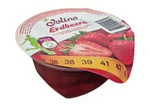 Fruchtdessert mit 27% Erdbeeren in Gelee und Pfirsichgeschma...