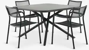 GOTHENBURG L120 Tisch grau + 4 HEMSEDAL Stuhl schwarz