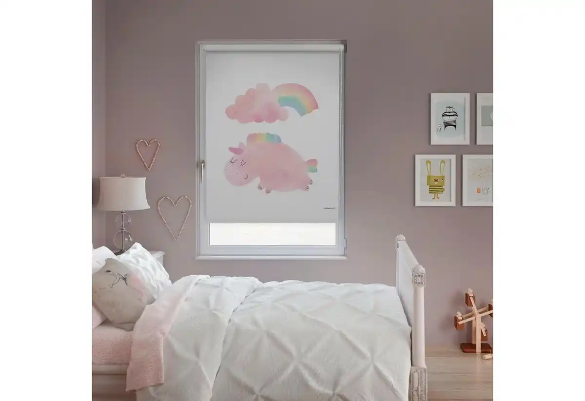 Bild 1 von Seitenzugrollo EINHORN, Lüttenhütt, verdunkelnd, ohne Bohren, Klemmfix, Kinderrollo im Fixmaß