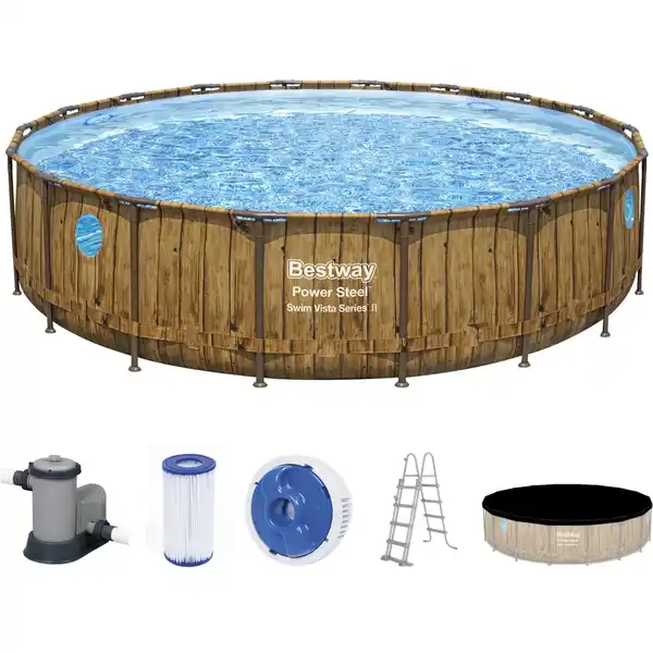 Bild 2 von Bestway Stahlrahmenpool Set Power Steel Swim Vista Ø 549 cm x 122 cm Rund Braun