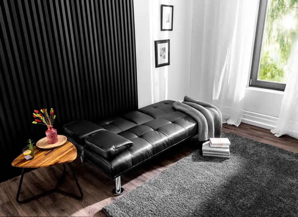 Bild 2 von Schlafsofa mit Bettfunktion & zusammenklappbaren Getränkehalter, ca. 169 x 83 x 71,5 cm - Schwarz