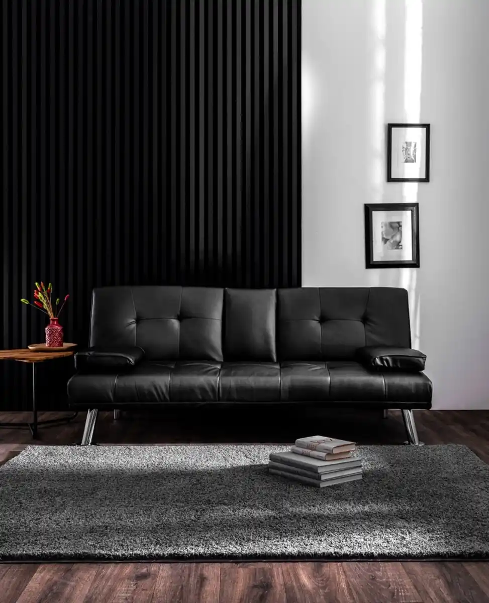 Bild 4 von Schlafsofa mit Bettfunktion & zusammenklappbaren Getränkehalter, ca. 169 x 83 x 71,5 cm - Schwarz