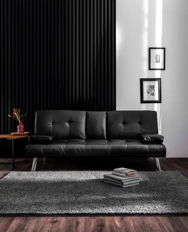 Bild 4 von Schlafsofa mit Bettfunktion & zusammenklappbaren Getränkehalter, ca. 169 x 83 x 71,5 cm - Schwarz