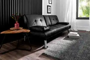 Schlafsofa mit Bettfunktion & zusammenklappbaren Getränkehalter, ca. 169 x 83 x 71,5 cm - Schwarz