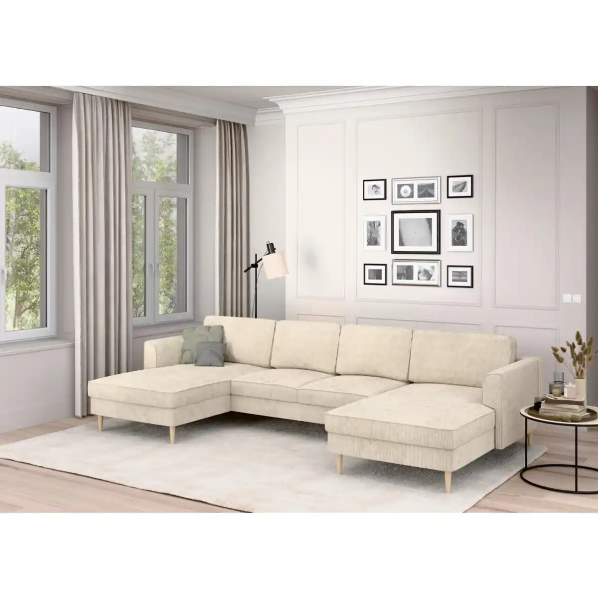 Bild 1 von Trendmanufaktur Wohnlandschaft, Creme, Textil, Buche, 6-Sitzer, U-Form, 306x161 cm, Made in Europe, Stoffauswahl, Rücken echt, Armteil links, rechts, Wohnzimmer, Sofas & Couches, Wohnlandschaften, W