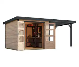 Karibu Gerätehaus »Venus B« mit Metalldach und Anbaudach, 19 mm, naturfarben